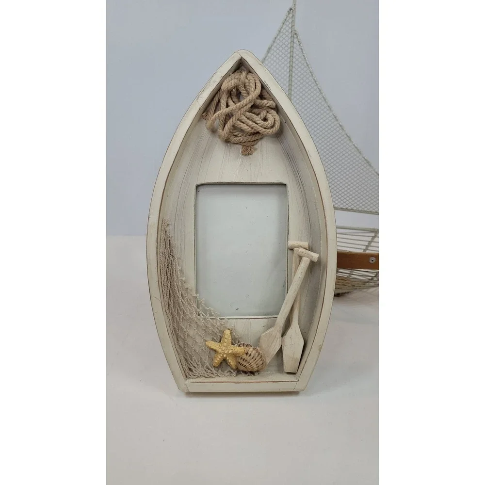 Home Decor Nautical Beach wire Ship Metal Wire basket Lot And Boat Picture Frame